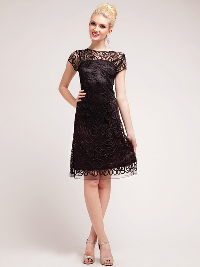 C1921 Lace Overlay Sheath Cocktail Dress - Black, Front View Medium