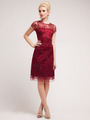 C1921 Lace Overlay Sheath Cocktail Dress - Burgundy, Front View Thumbnail