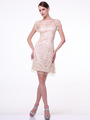 C1921 Lace Overlay Sheath Cocktail Dress - Champagne, Front View Thumbnail