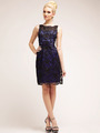 C1929 Vintage Inspired Lace Over Satin Sheath Dress - Royal, Front View Thumbnail