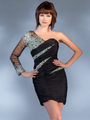 C1978 One Sleeve Beaded Cocktail Dress - Black, Front View Thumbnail