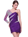 C1978 One Sleeve Beaded Cocktail Dress - Purple, Alt View Thumbnail