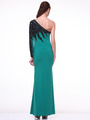 C2368 One Shoulder Embroidery High Low Evening Dress - Green, Back View Thumbnail
