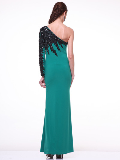 C2368 One Shoulder Embroidery High Low Evening Dress - Green, Back View Medium