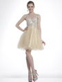 C27 Embellished Tulle Fit & Flare Homecoming Dress - Champagne, Front View Thumbnail