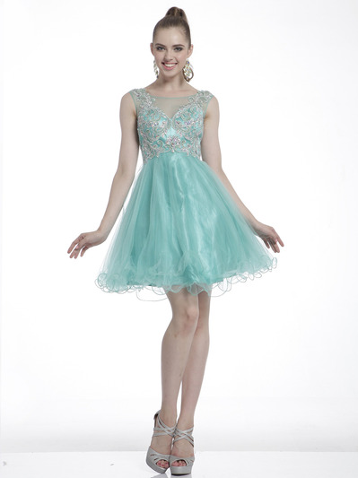 C27 Embellished Tulle Fit & Flare Homecoming Dress - Mint, Front View Medium
