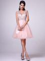 C27 Embellished Tulle Fit & Flare Homecoming Dress - Peach, Front View Thumbnail