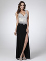 C28 Sleeveless V-Neck Evening Dress with Slit - Black, Front View Thumbnail