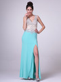 C28 Sleeveless V-Neck Evening Dress with Slit - Mint, Front View Thumbnail