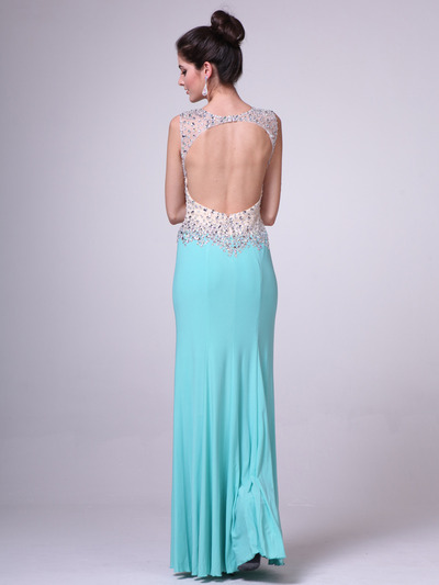 C28 Sleeveless V-Neck Evening Dress with Slit - Mint, Back View Medium