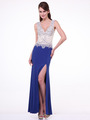 C28 Sleeveless V-Neck Evening Dress with Slit - Royal, Front View Thumbnail