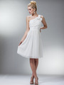 C3909 One Shoulder Floral Cocktail Dress - Off White, Front View Thumbnail