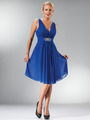 C3915 Empire Waist Mesh Overlay Top Cocktail Dress - Royal, Front View Thumbnail