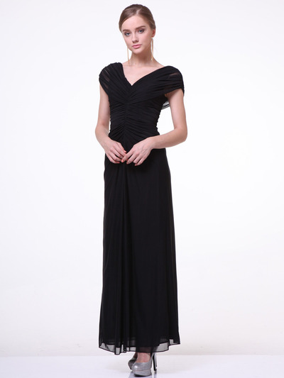 C3974 Wide Shoulder Evening Dress - Black, Front View Medium