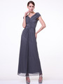C3974 Wide Shoulder Evening Dress - Charcoal, Front View Thumbnail