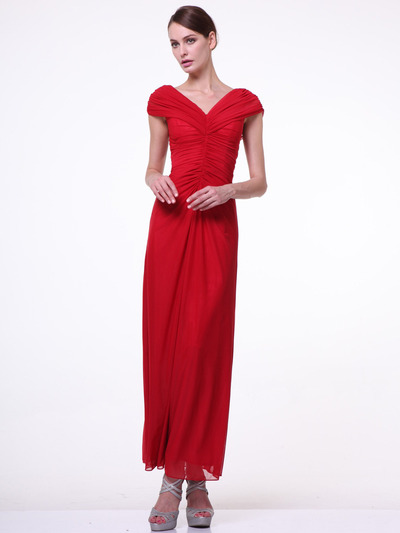 C3974 Wide Shoulder Evening Dress - Red, Front View Medium