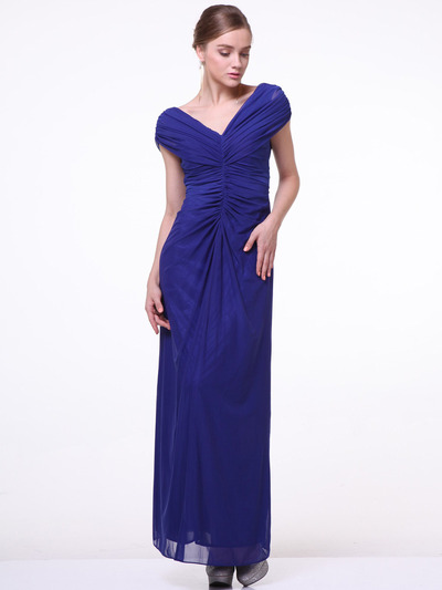 C3974 Wide Shoulder Evening Dress - Royal Blue, Front View Medium