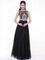 C56 Illusion Bodice Evening Dress - Black, Front View Thumbnail