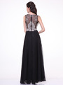 C56 Illusion Bodice Evening Dress - Black, Back View Thumbnail