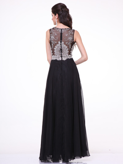 C56 Illusion Bodice Evening Dress - Black, Back View Medium