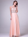 C56 Illusion Bodice Evening Dress - Peach, Front View Thumbnail
