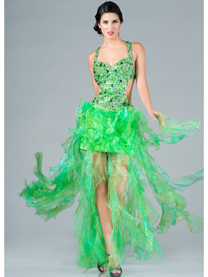 C5904 Jeweled Cut-Out Shimmering Dress, Green