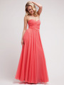 C7455 Strapless Sweetheart Prom Dress with Ribbon - Coral, Front View Thumbnail