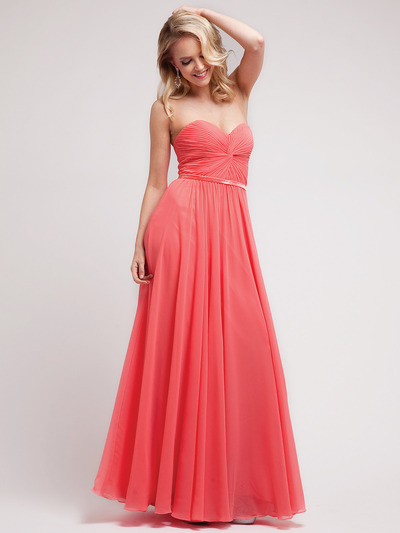 C7455 Strapless Sweetheart Prom Dress with Ribbon - Coral, Front View Medium