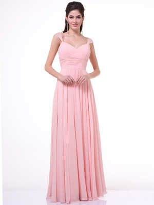 C7461 Pleated Bodice Bridesmaid Dress, Blush