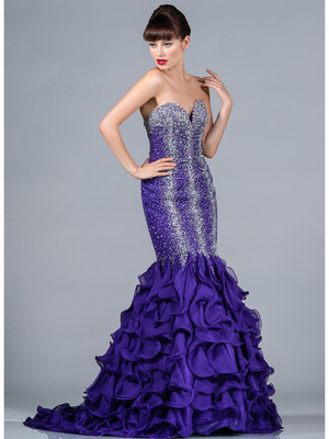 C7578 Beaded and Jeweled Mermaid Prom Dress, Purple