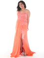 C7645 Strapless Floral Beaded Prom Dress - Orange, Front View Thumbnail