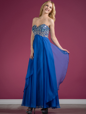 C7665 Jeweled and Beaded Sweetheart Prom Dress, Royal