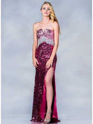 C7669 Dazzling Dual Color Sequin Prom Dress, Fuschia