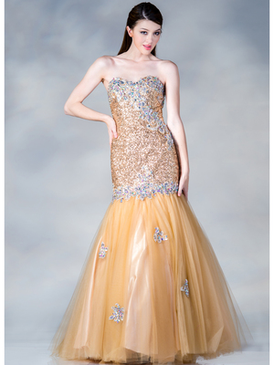C7678 Gold Mermaid Style Prom Dress, Gold