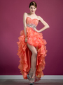 C7679 Layered High Low Prom Dress - Coral, Front View Thumbnail