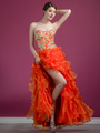 C7680 Jeweled Embroider High Low Prom Dress - Orange, Front View Thumbnail
