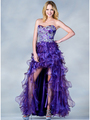 C7680 Jeweled Embroider High Low Prom Dress - Purple, Front View Thumbnail