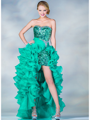 C7685 Sequin High Low Prom Dress, Jade