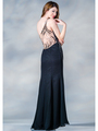 C7697 One Shoulder Sequin Design Evening Dress - Black, Back View Thumbnail