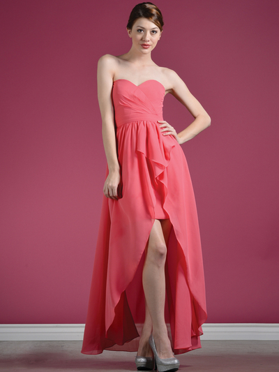 C7751B Sweetheart High-Low Cocktail Dress - Coral, Front View Medium