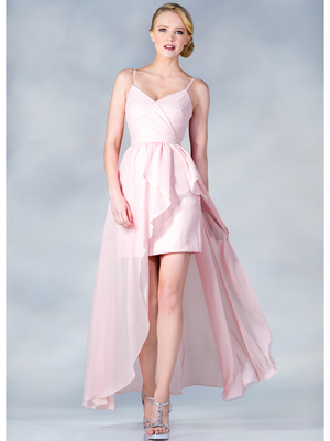 C7751 V-Neckline High Low Dress, Baby Pink