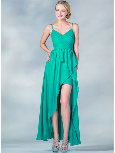 C7751 V-Neckline High Low Dress - Jade, Front View Medium