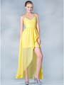 C7751 V-Neckline High Low Dress - Yellow, Front View Thumbnail