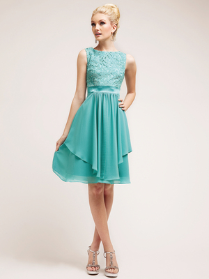 C7770 Pretty Lace Top Layered Skirt Cocktail Dress, Mint