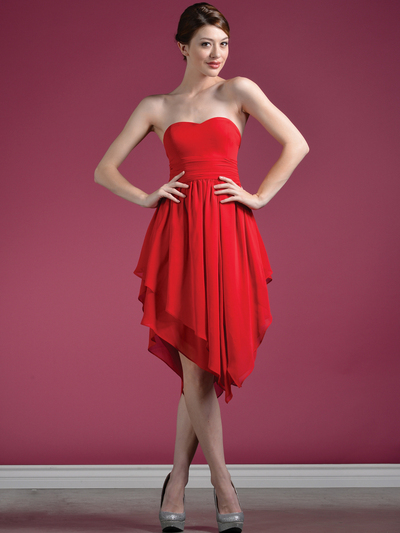 C7789 Layered Cocktail Dresses - Red, Front View Medium