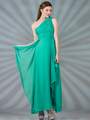 C7799 One Shoulder Chiffon Evening Dress - Jade, Front View Thumbnail