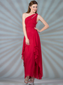 C7799 One Shoulder Chiffon Evening Dress - Red, Front View Thumbnail