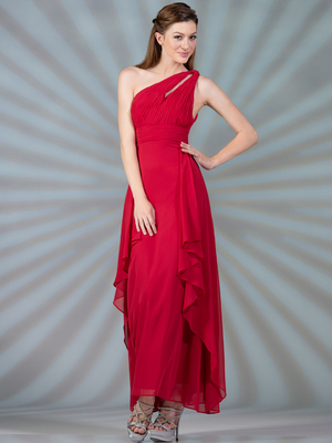 C7799 One Shoulder Chiffon Evening Dress, Red