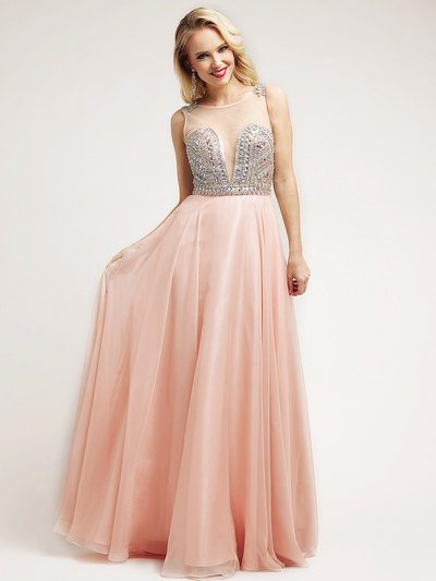 C7918 Colorful Beaded Bodice Deep-Sweetheart Prom  Dress - Blush, Front View Medium