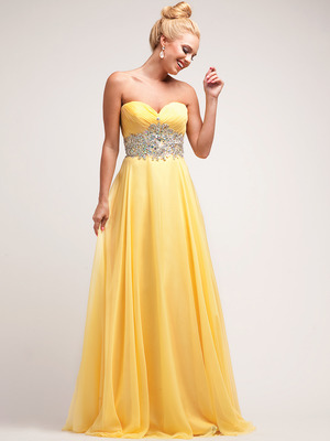 C7926 Embellished Sweetheart Empire Waist Prom Dress, Yellow